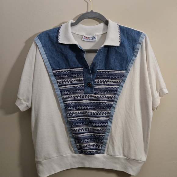 Blue and White Patterned Polo Shirt - Picture 2 of 5